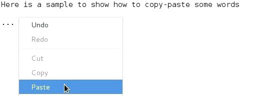 Copy and paste a text segment: cursor on destination, right-click > paste