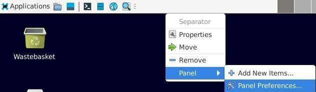 Accessing the Xfce panel configuration with a right-click