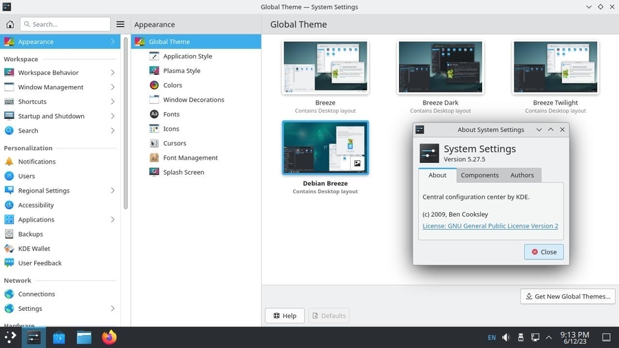 KDE System Settings on Debian