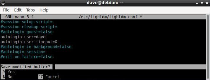 LightDM: configuration file edition with the Nano CLI editor