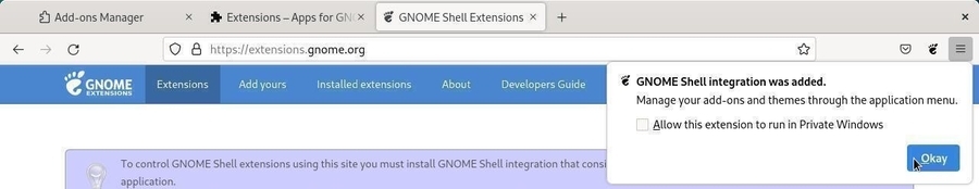 Confirm Gnome Shell integration