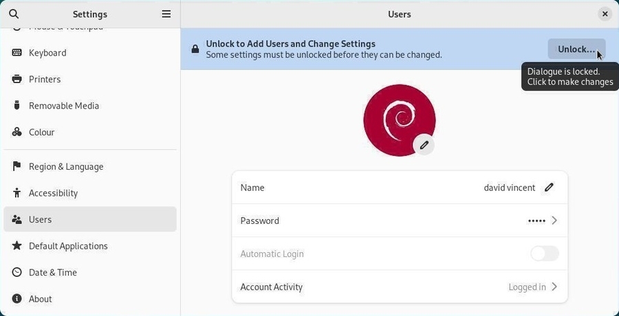 Account settings under Gnome-Shell