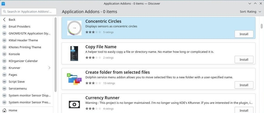 Discover: applications addons