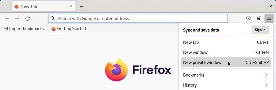 Firefox: open a new private window