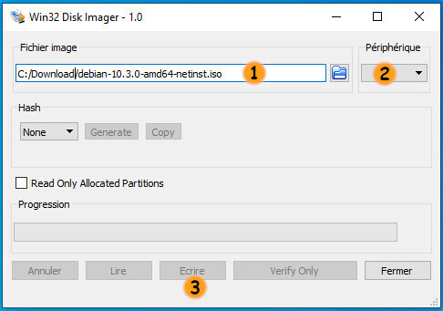 Interface par défaut de Win32DiskImager
