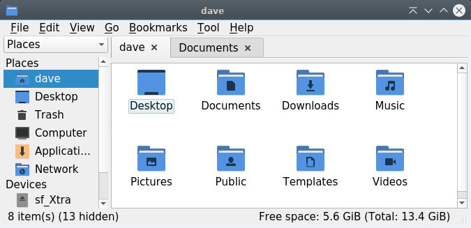 The file manager PCManFM, on LXQt, with two opened tabs