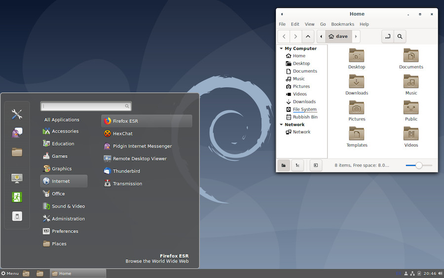 Cinnamon desktop on Debian
