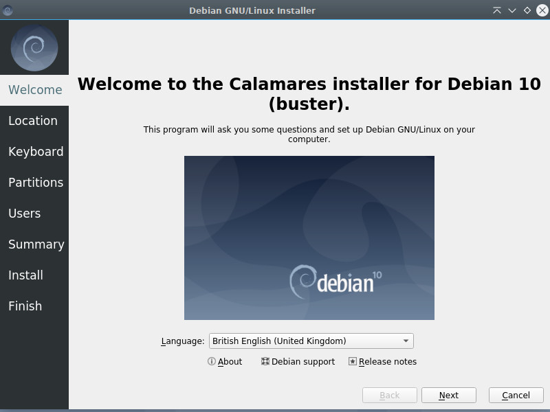 Calamares installer: language selection
