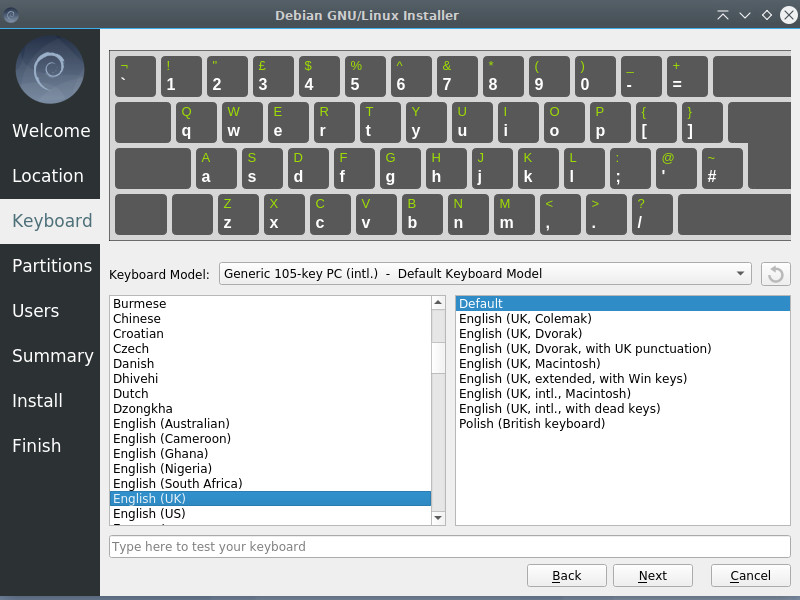 Calamares installer: keyboard selection