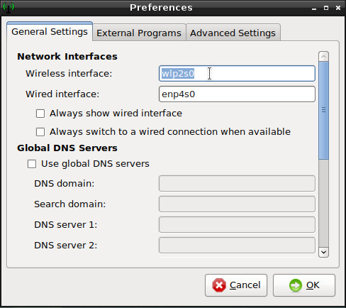 Wicd: Connection manager preferences