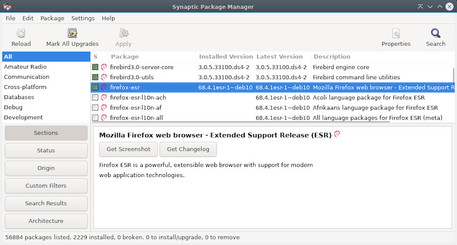 Synaptic: the default interface of the package manager
