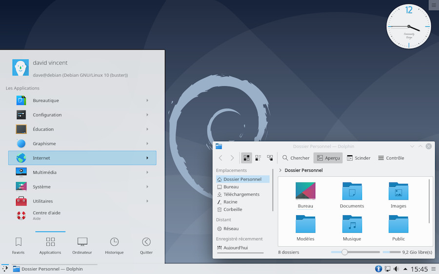 Le bureau KDE Plasma sur Debian