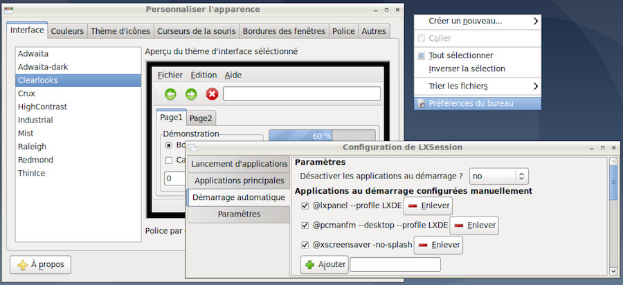 Configuration de l’interface et de la session LXDE