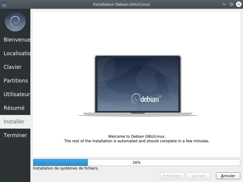 Installateur Calamares : installation du système Debian