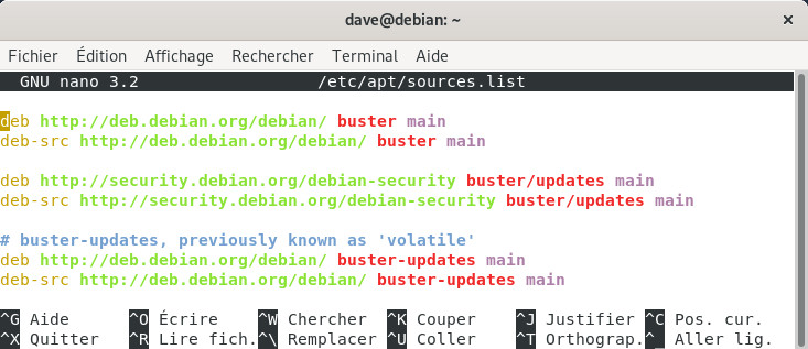 Le fichier sources.list “main” pour Debian 10