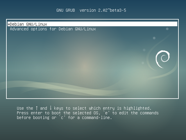 installation: reboot on GRUB