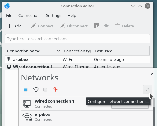 KDE: network connexion editor
