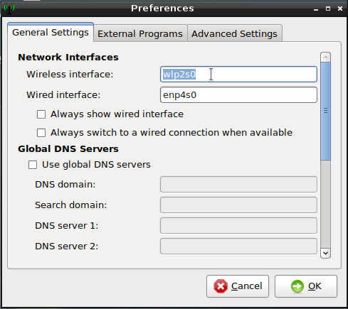 Wicd: Connection manager preferences