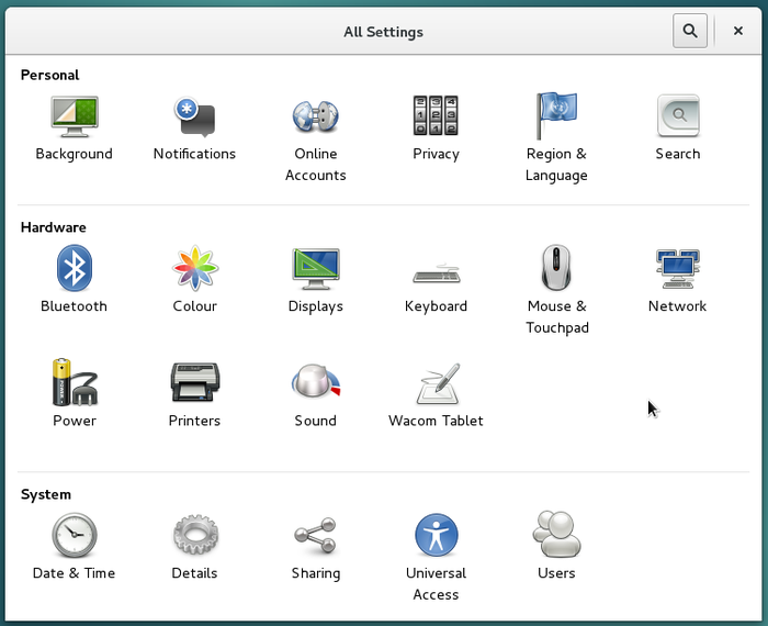 Gnome-Shell: All Settings Panel