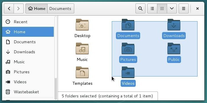 Selecting several folders under Gnome