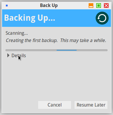 Deja-Dup: launching the backup
