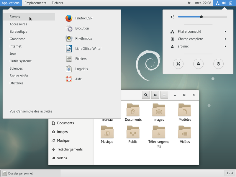 Le bureau Gnome Classique sur Debian 9 Stretch