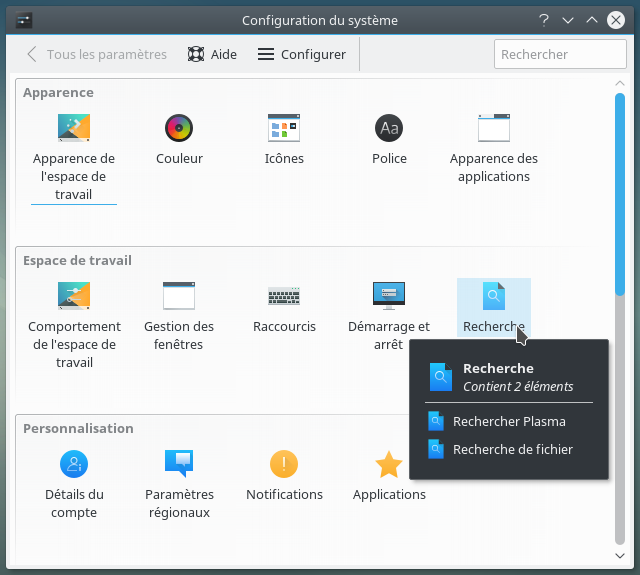 Le panneau de configuration KDE sur Debian 9