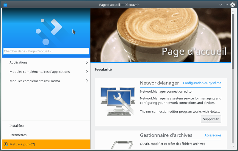 Page d’accueil de la logithèque KDE Découvrir