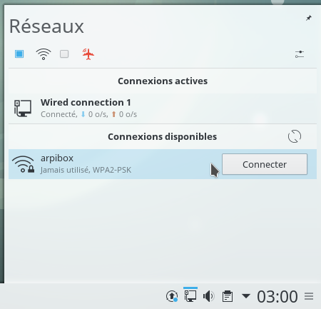 KDE : sélection du réseau