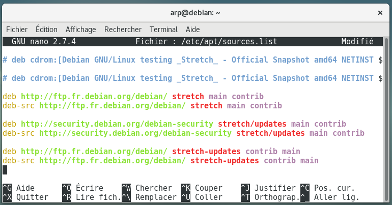 Un fichier sources.list pour Debian 9