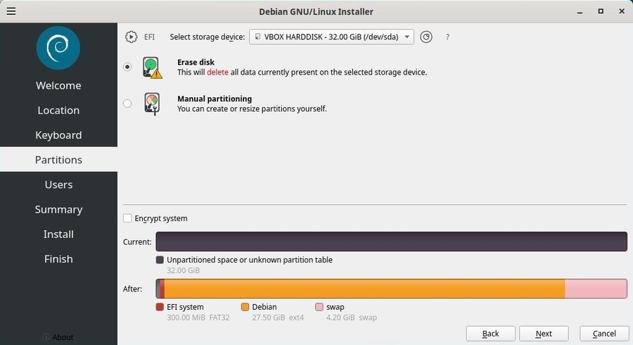 Calamares installer : partition scheme