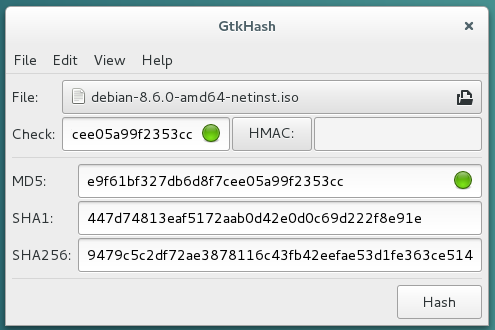 GTKHash: verifying the md5 checksum